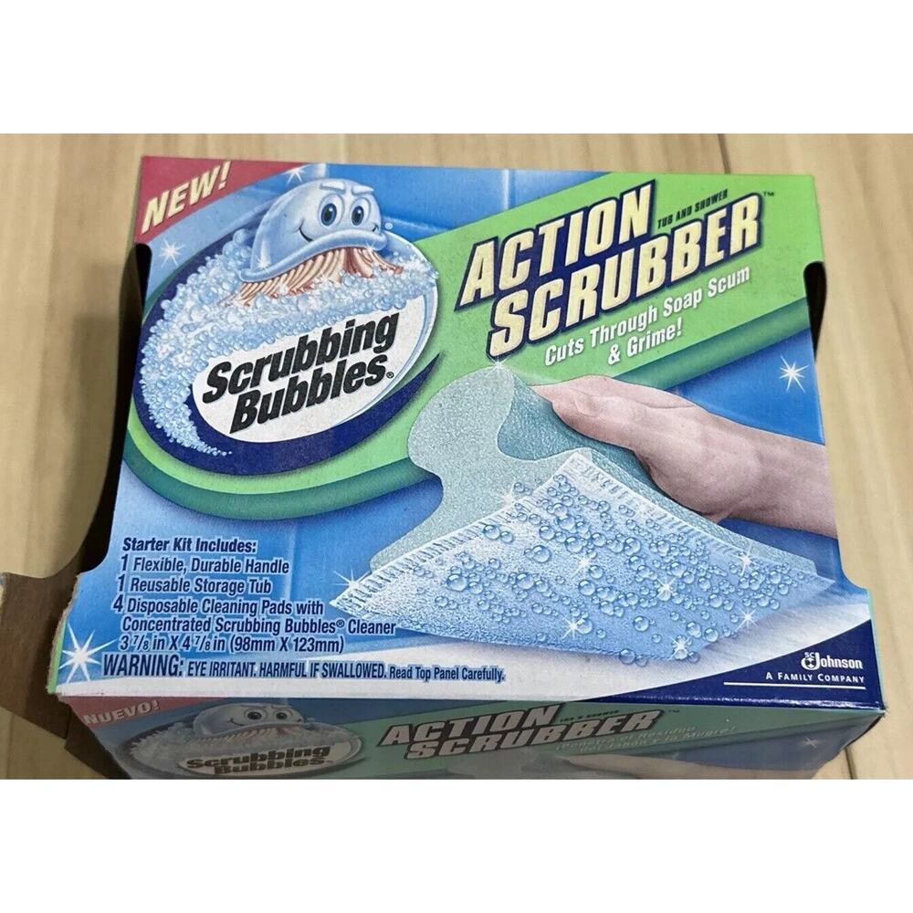 Scrubbing Bubbles Action Scrubber Tub & Shower Starter Kit 4 Pads Handle‎ Read